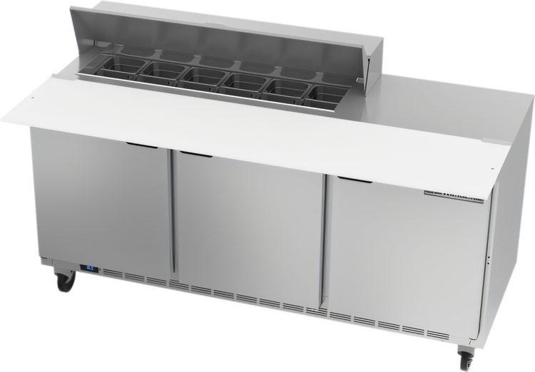 Product image #1 for Beverage-Air 72-Inch Three-Section Sandwich Prep Table with 17-Inch Cutting Board and 12-Pan Top