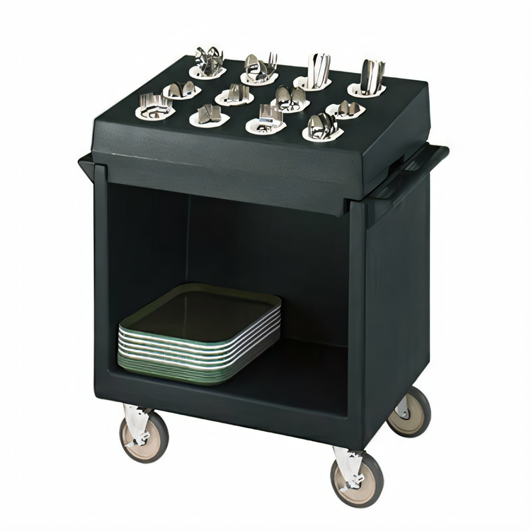 Product image #2 for Cambro Tray & Dish Cart with 12-Compartment Cutlery Rack, Black Polyethylene