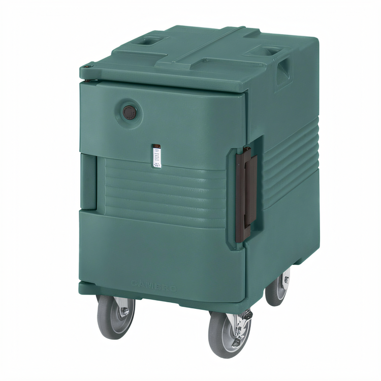Product image #1 for Cambro Ultra Pan Carrier H-Series Heated Front-Loading Food Pan Carrier with Casters, 1 Compartment, Granite Green, 110V