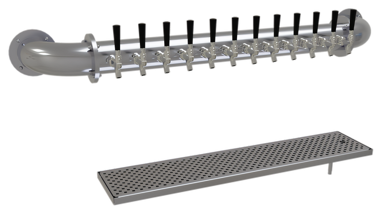 Product image #1 for Glastender Wall-Mounted Pipe Wall Draft Dispensing Tower, 12 Faucets, Glycol-Cooled, Stainless Steel