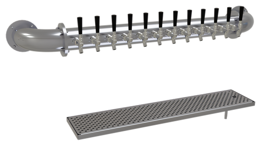 Product image #1 for Glastender Wall-Mounted Pipe Wall Draft Dispensing Tower, 12 Faucets, Glycol-Cooled, Stainless Steel