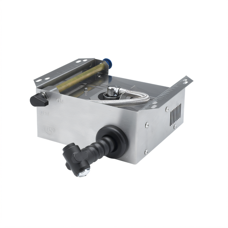 Product image #1 for T&S Brass Enclosed Stainless Steel Under-Counter Retractable Hose Reel with 1/4" x 6' Nitrile Hose and Push-Button Spray Valve