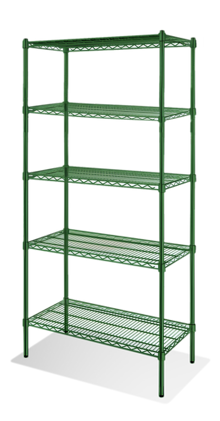 Product image #1 for Steel Works Stainless Heavy Duty 5-Tier Wire Shelving Unit, 14 x 48 Inches, Green Epoxy-Coated