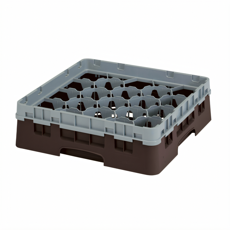Product image #1 for Cambro Camrack Full Size 20-Compartment Glass Rack with Soft Gray Extender, Brown