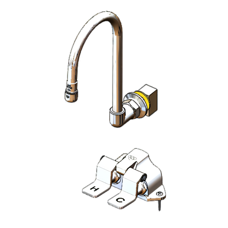 Product image #1 for T&S Brass Floor-Mounted Double Pedal Valve Assembly with Dummy Rigid Gooseneck and 2.2 GPM Aerator