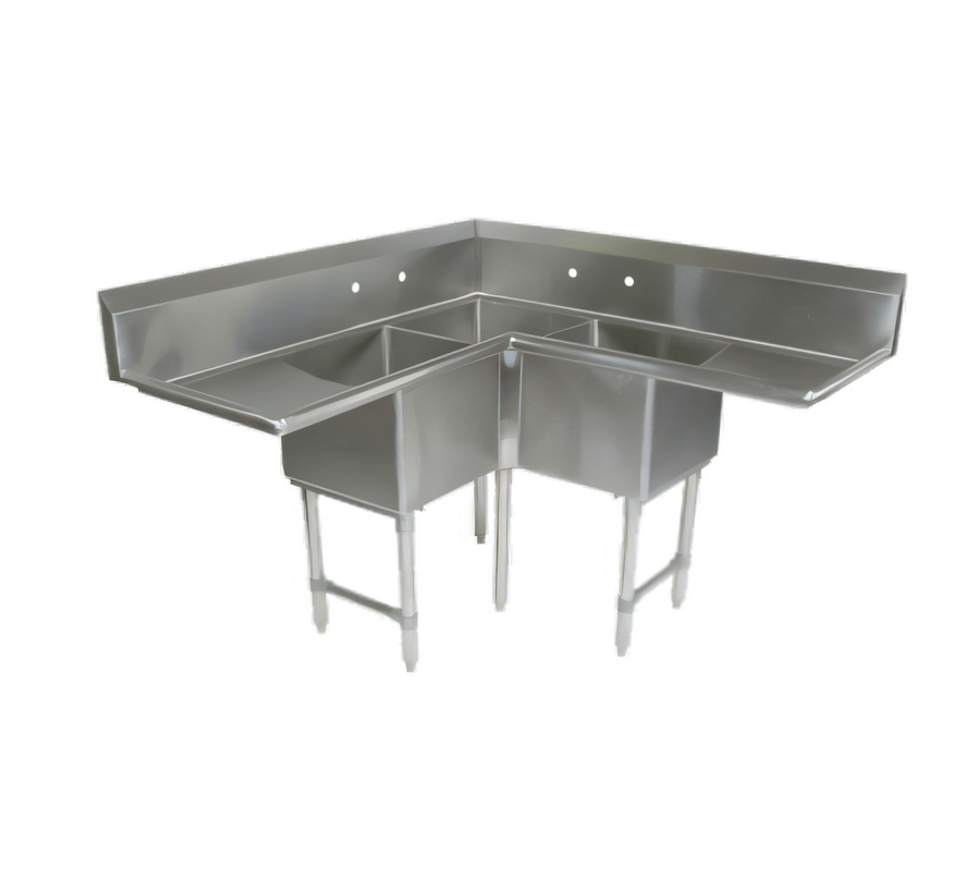 Product image #1 for John Boos E-SERIES 3-Compartment Corner Sink with Dual 24-Inch Drainboards, 75-Inch Corner-to-Edge