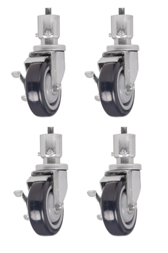 Product image #1 for Vulcan Set of 4 Adjustable Shelf Casters, Battery Screw Mount, 6-Inch Overall Height, 2 With Brakes