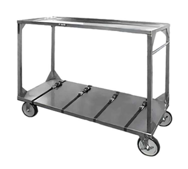 Product image #1 for FWE Open-Side Institutional Stainless Steel Tray Transport Cart with 2 Heavy-Duty Shelves, 4 Straps, and Push Handle