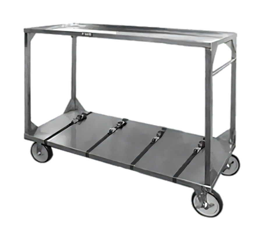 Product image #1 for FWE Open-Side Institutional Stainless Steel Tray Transport Cart with 2 Heavy-Duty Shelves, 4 Straps, and Push Handle