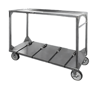 FWE Open-Side Institutional Stainless Steel Tray Transport Cart with 2 Heavy-Duty Shelves, 4 Straps, and Push Handle