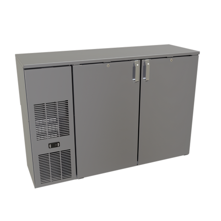 Product image #1 for Glastender 52-Inch Shallow-Depth Front-Serviced Back Bar Cooler, Two-Section, Solid Door