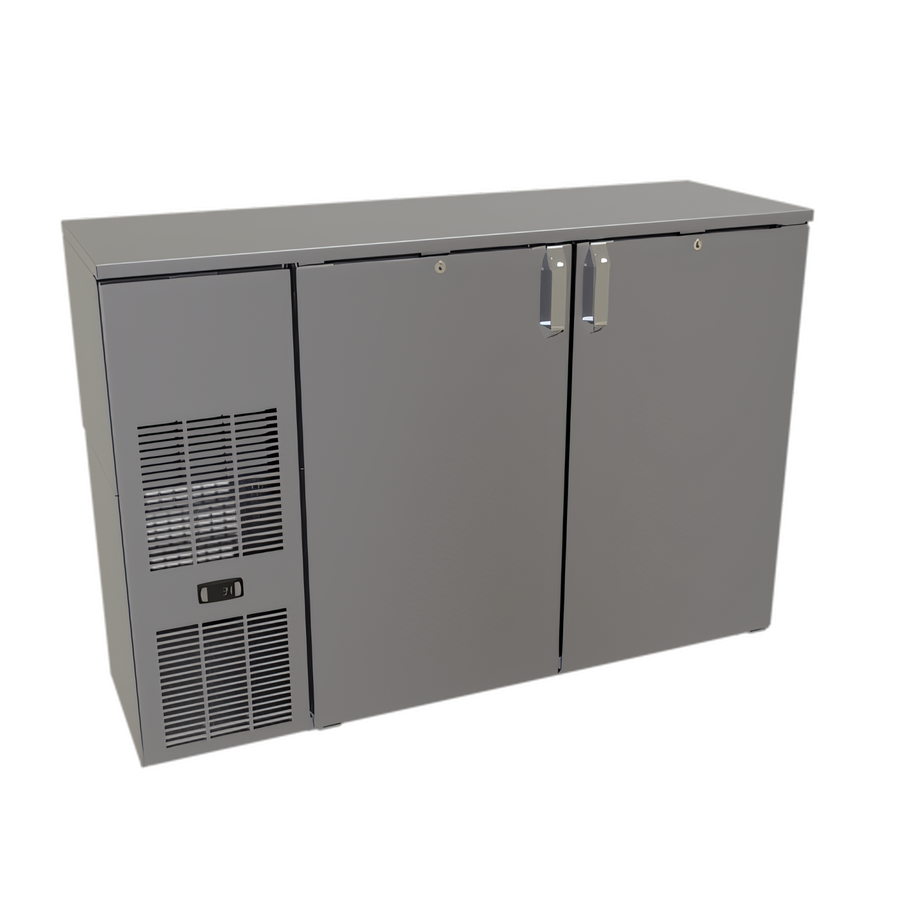 Product image #1 for Glastender 52-Inch Shallow-Depth Front-Serviced Back Bar Cooler, Two-Section, Solid Door