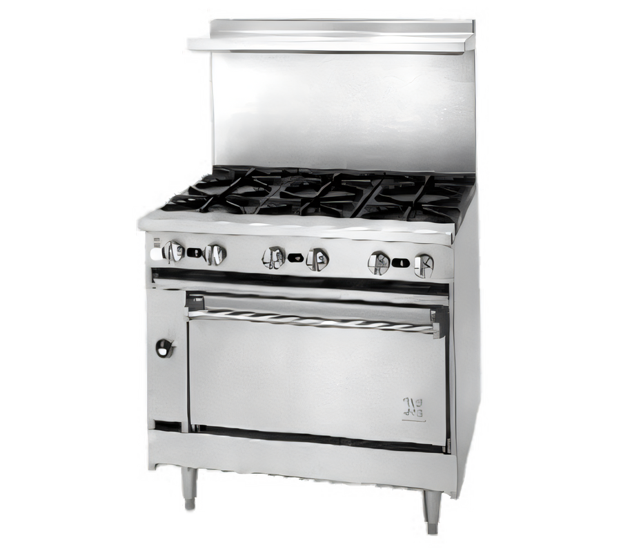 Product image #1 for Jade Range Bistro JBR-12G-4-36C 36" Gas Restaurant Range with 4 Open Burners, 12" Griddle, and Convection Oven