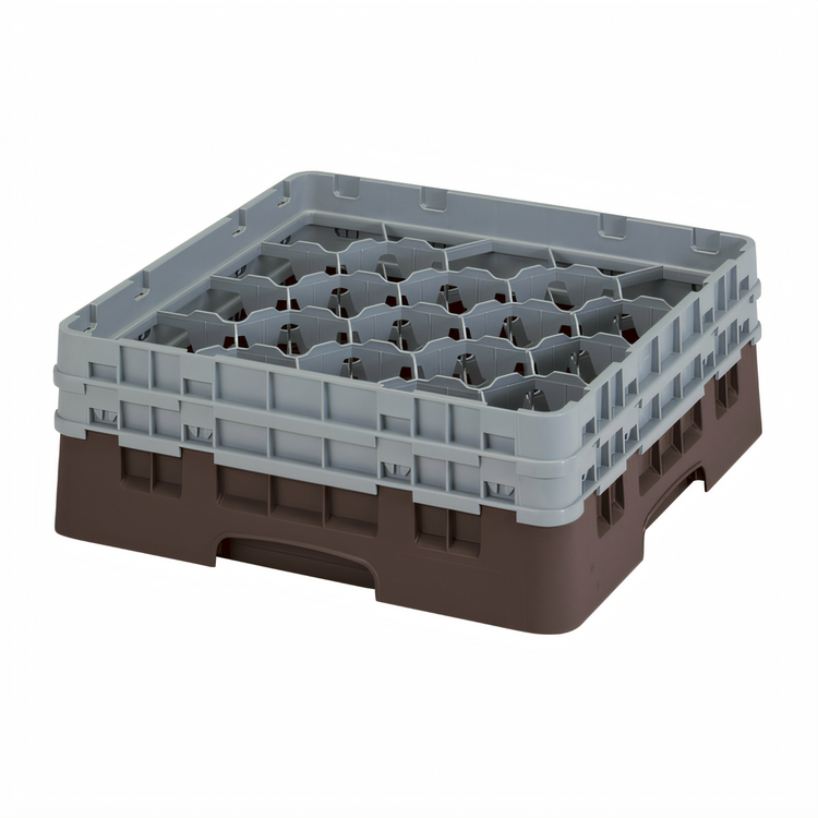 Product image #2 for Cambro Camrack Full Size 20-Compartment Glass Rack with 2 Extenders, Brown