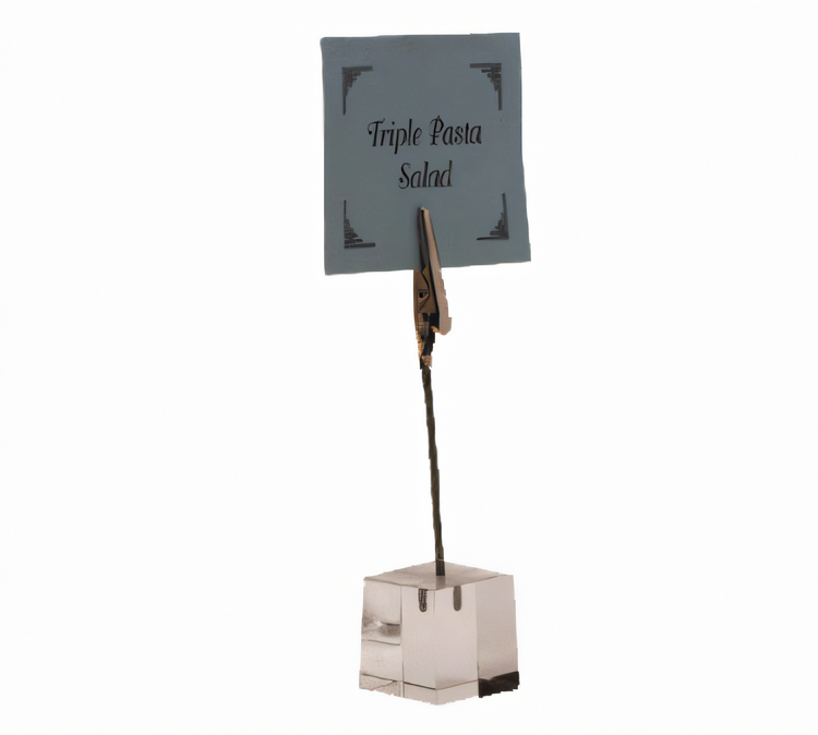 Product image #1 for Clear Acrylic Alligator Clip Menu Card Holder with Square Base, 4.25 Inch
