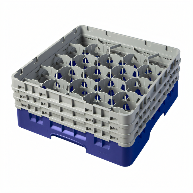 Product image #2 for Cambro Camrack® Full Size 20-Compartment Glass Rack with 3 Soft Gray Extenders, Navy Blue