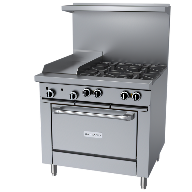 Product image #1 for Garland G Starfire Pro Series 36-Inch Gas Restaurant Range with 4 Open Burners, 12-Inch Griddle, and Standard Oven