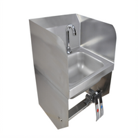 BK Resources 304 Stainless Steel Space Saver Wall-Mount Hand Sink with Gooseneck Faucet, Side Splashes, and Knee Valve, 9