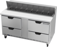 Beverage-Air SPED60HC-16-4 Two-Section Sandwich Prep Table with 4 Drawers and 16-Pan Standard Top