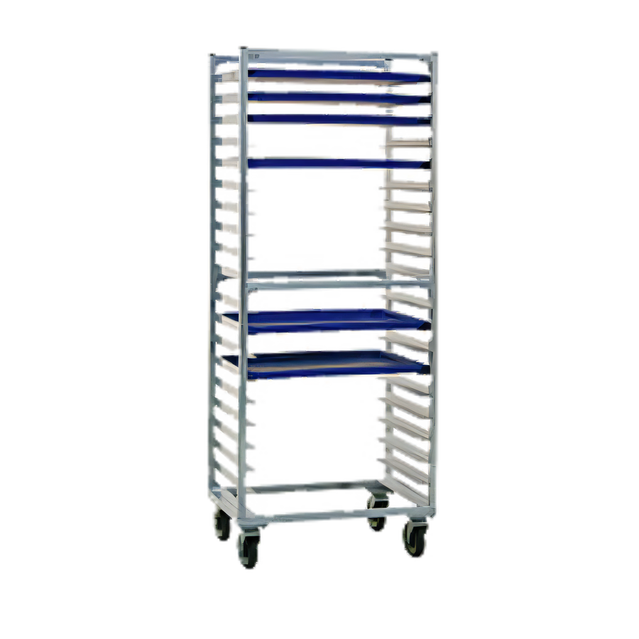 Product image #1 for Fixed Angle Aluminum Pan Rack for 18" x 26" Trays, 20 Capacity, End Loading, 5" Casters