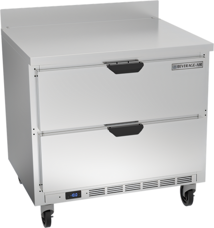 Product image #1 for Beverage-Air 36-Inch 2-Drawer Worktop Freezer, 8.69 Cu. Ft., Stainless Steel, Rear-Mounted Self-Contained R290