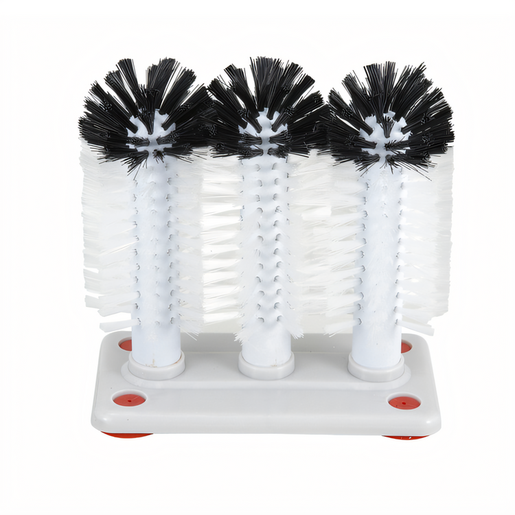 Product image #1 for Winco Manual Glass Washer Brush Set with 3 Brushes, Base, and Suction Feet