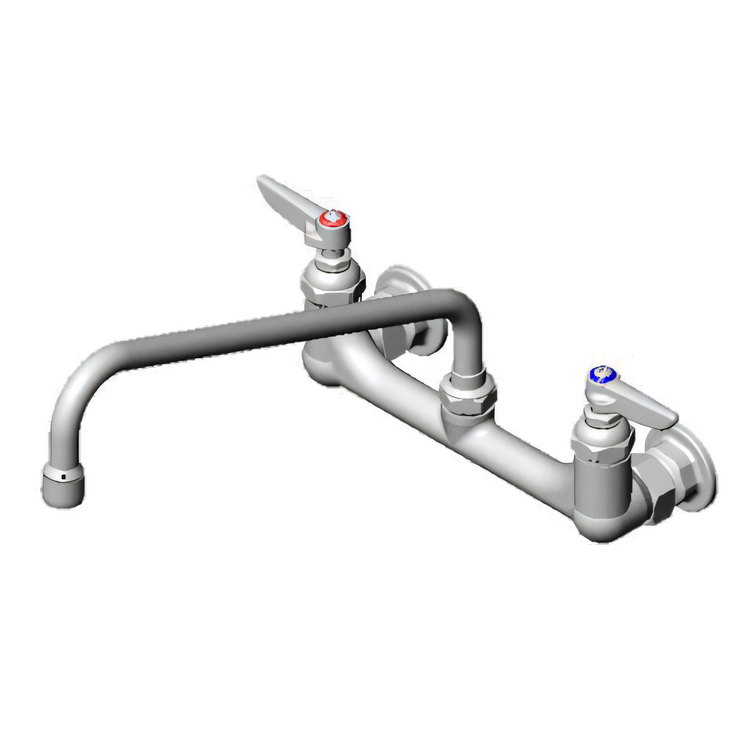 Product image #1 for T&S Brass Double Pantry Wall Mount Mixing Faucet, 8-Inch Centers, 12-Inch Swing Nozzle