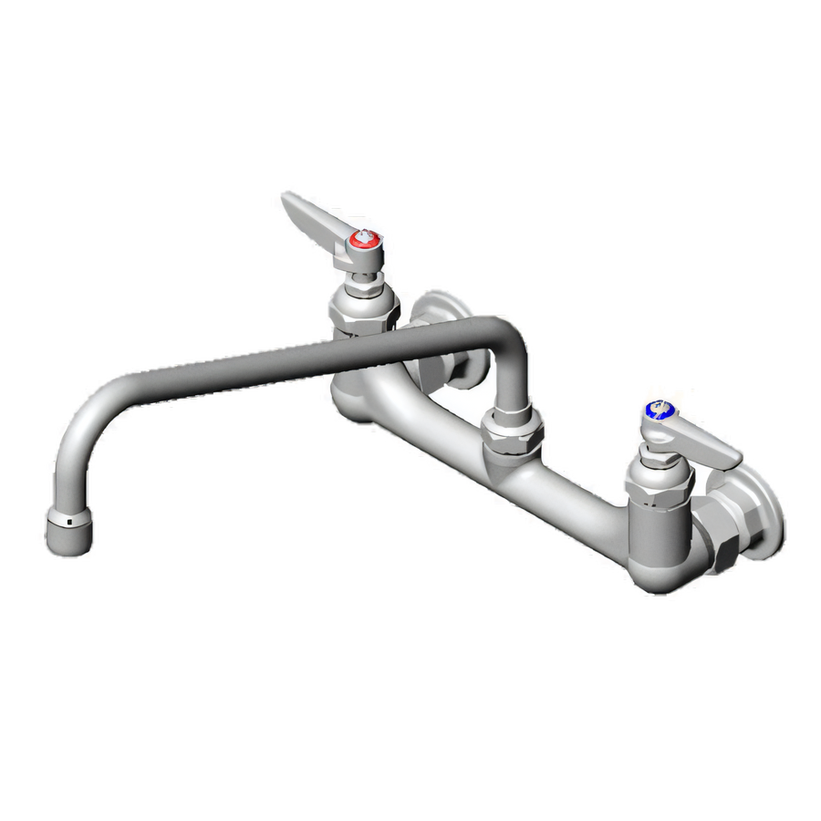 Product image #1 for T&S Brass Double Pantry Wall Mount Mixing Faucet, 8-Inch Centers, 12-Inch Swing Nozzle
