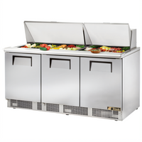 True 72-Inch Three-Section Sandwich/Salad Prep Table with 30-Pan Top and R290 Self-Contained Refrigeration
