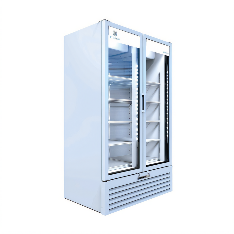 Product image #1 for Beverage Air Marketeer MT49-1W Two-Section Reach-In Glass Door Refrigerated Merchandiser, White, 37.42 Cu. Ft.