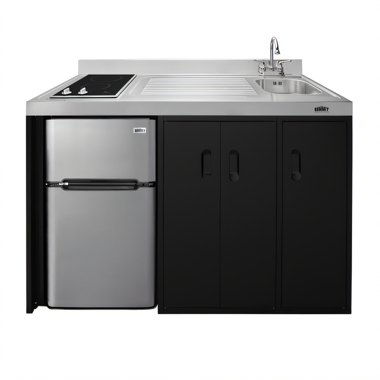 Product image #1 for Summit Commercial 54-Inch All-In-One Kitchenette with Sink, 2-Burner Electric Cooktop, and 3.2 Cu. Ft. Refrigerator-Freezer