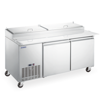 Aurora Two-Section Refrigerated Pizza Prep Table, 67 Inch, Side-Mounted Self-Contained, 15.6 Cu. Ft.