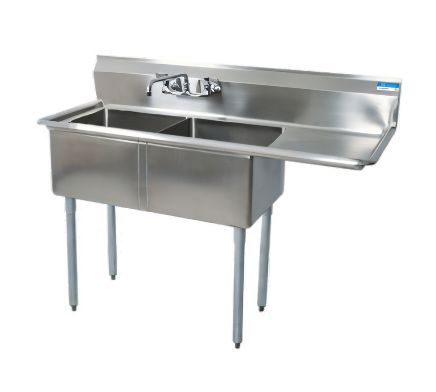 Product image #1 for BK Resources Two-Compartment Stainless Steel Sink with Right Drainboard, 24 Inches x 24 Inches x 14 Inches Bowls