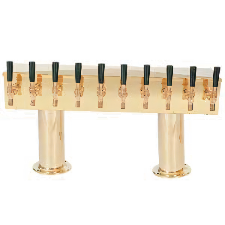 Product image #1 for Countertop Double Pedestal 10-Faucet Glycol-Cooled Draft Beer Tower, PVD Brass Finish