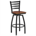 Thumbnail image #1 for Commercial Bar Height Metal Ladder-Back Swivel Chair with Walnut Wood Seat