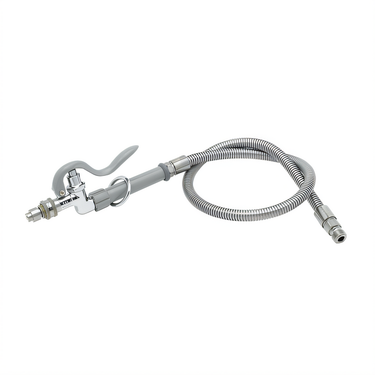 Product image #1 for T&S Brass Pre-Rinse Spray Assembly with Quick Disconnect, Fan Spray Head, and 44-Inch Flexible Stainless Steel Hose