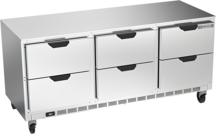 Product image #1 for Beverage-Air 72-Inch Three-Section Undercounter Drawer Refrigerator, Rear-Mounted Self-Contained R290