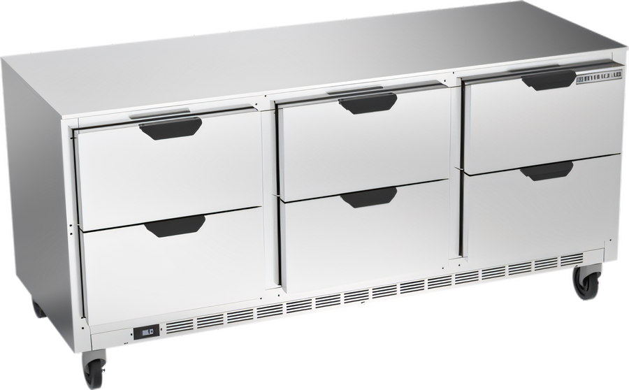 Product image #1 for Beverage-Air 72-Inch Three-Section Undercounter Drawer Refrigerator, Rear-Mounted Self-Contained R290