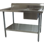 Thumbnail image #1 for BK Resources BKMPT-3060S-RHD 60 x 30 Inch 18-Gauge Stainless Steel Prep Sink Table, Right Sink, Single Bowl, Marine Edge, Open Undershelf Base