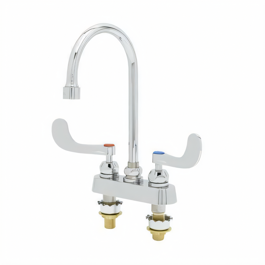 Product image #1 for T&S Brass Workboard Mixing Faucet, Deck-Mount, 4-Inch Centers, 5-3/4-Inch Swivel Gooseneck, 1.5 GPM