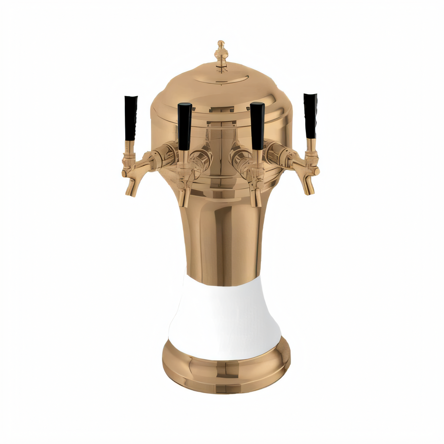 Product image #1 for Perlick Roma Countertop Glycol-Cooled 3-Faucet Draft Beer Tower, Gold-Tone Brass Body with White Ceramic Skirt