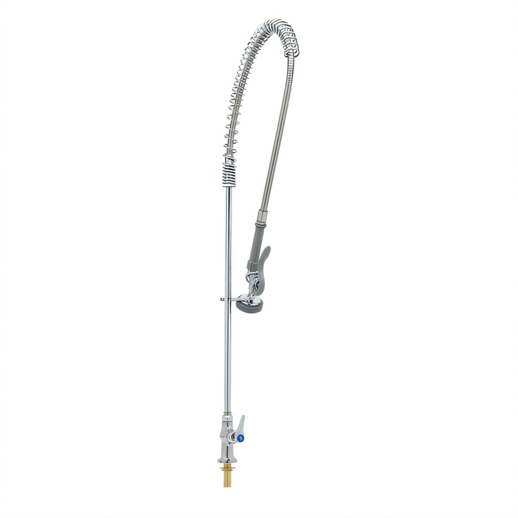 Product image #1 for T&S Brass EasyInstall Single Hole Deck Mount Single Temperature Pre-Rinse Unit with Spring-Action Gooseneck, 24-Inch Riser and 44-Inch Hose, 1.15 GPM Spray Valve