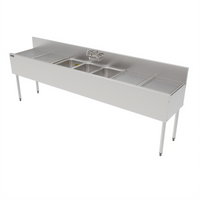Top Shelf TS Series 96-Inch Stainless Steel Underbar Triple-Compartment Sink Unit with Dual Drainboards