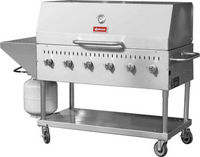 Omcan 47.2-Inch Mobile Outdoor Propane 6-Burner 304 Stainless Steel BBQ Grill with Roll Dome