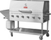 Thumbnail image #1 for Omcan 47.2-Inch Mobile Outdoor Propane 6-Burner 304 Stainless Steel BBQ Grill with Roll Dome