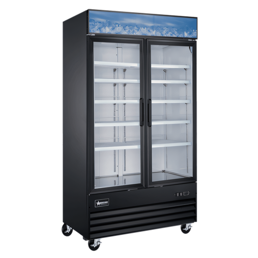 Product image #1 for Omcan Two-Section Reach-In Glass Door Display Freezer, 29 Cu. Ft., Black
