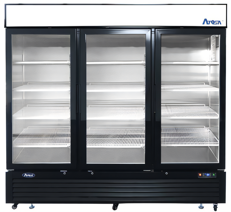 Product image #1 for Atosa Three-Section Glass Door Freezer Merchandiser, 68 Cu. Ft., Bottom-Mount Self-Contained, Black Exterior