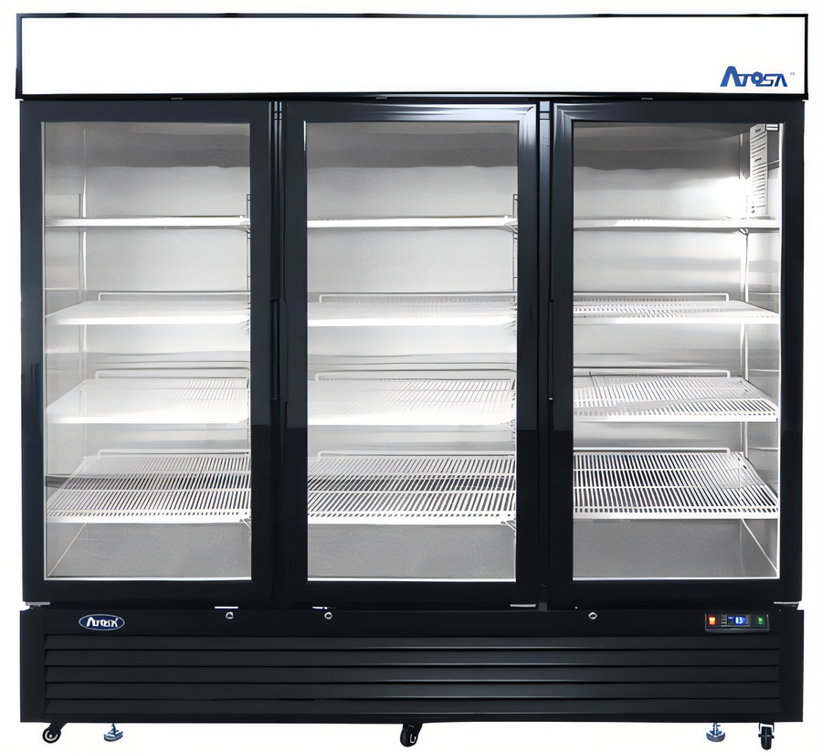Product image #1 for Atosa Three-Section Glass Door Freezer Merchandiser, 68 Cu. Ft., Bottom-Mount Self-Contained, Black Exterior
