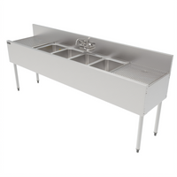 Top Shelf TS Series 84-Inch 4-Compartment Stainless Steel Underbar Multi-Tank Sink Unit with Left and Right Drainboards