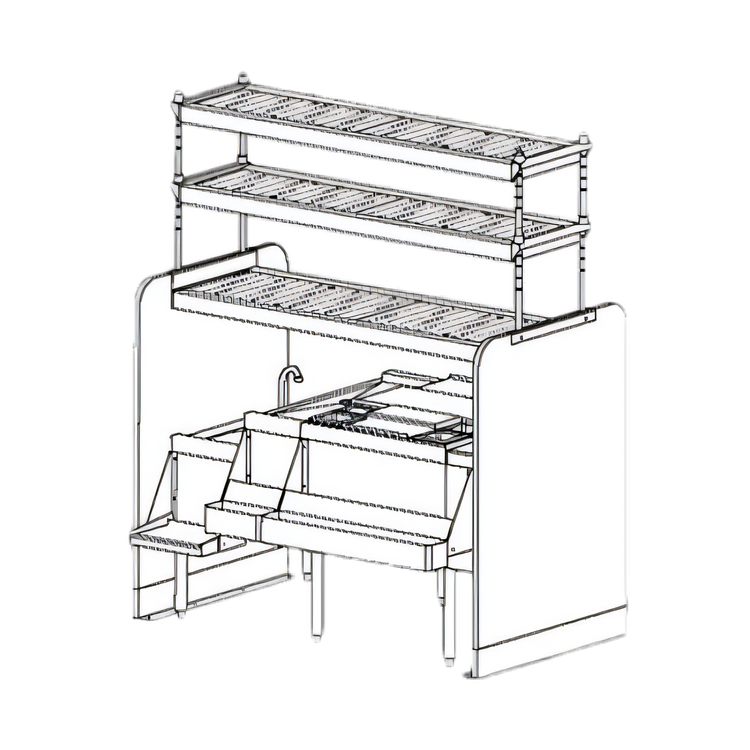 Product image #1 for Top Shelf Pass-Thru Underbar Ice Bin/Cocktail Station with Dual Sinks, 10-Circuit Cold Plate, and Overshelves - 54 Inch